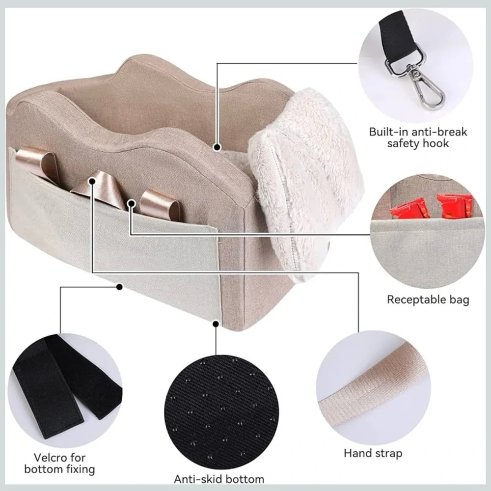 NWOT Cozy Small Dog Car Seat Booster Carrier Champagne Khaki